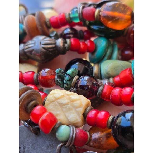 Vintage DON LUCAS Native American Navajo 925 Multi Strand Stone & Charm Bracelet - Picture 9 of 10